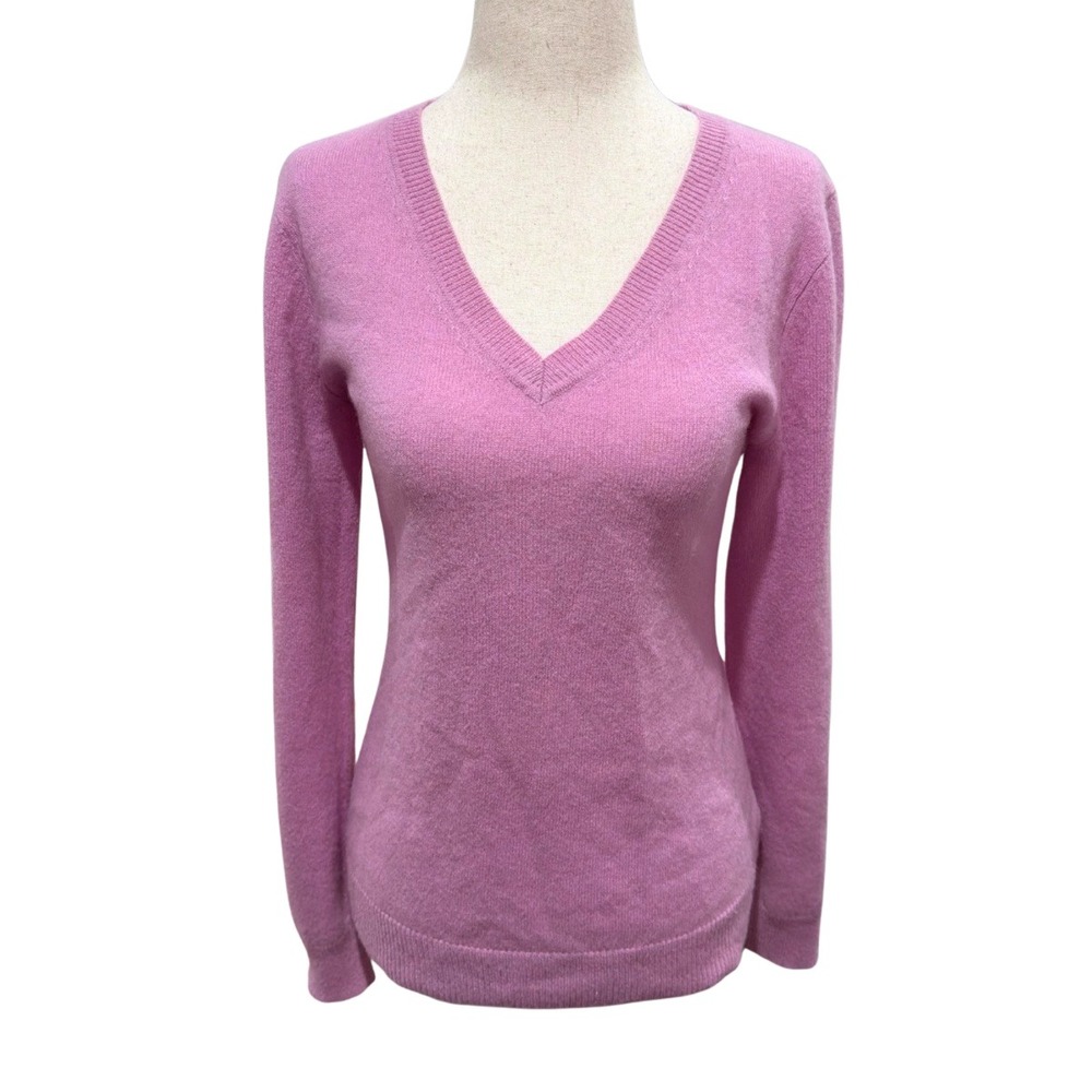 Tahari Pink 100% Cashmere V-Neck Sweater Womens Medium Orchid Long Sleeve
